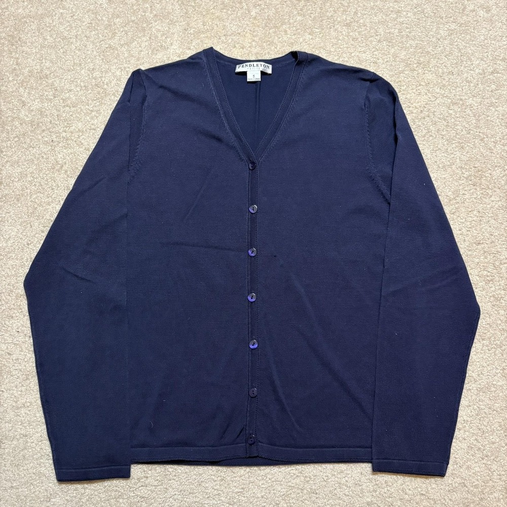 Pendleton Cardigan Sweater Womens Small Petite Navy 75% Silk V Neck‎ Button